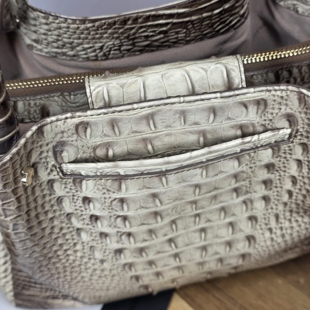 Brahmin Small Mallory Blossom Melbourne Latte Satchel Handbag Beige Ecru Taupe